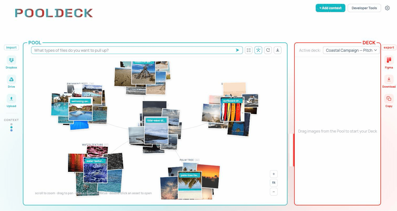 PoolDeck cluster view organizing a visual library
